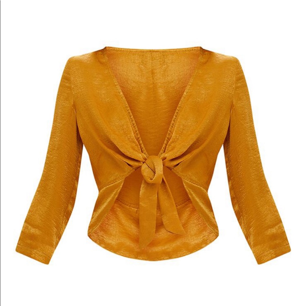 Satin front tie crop top